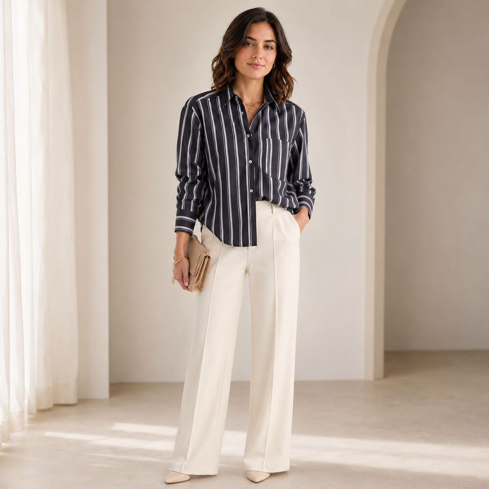 WEAR CISSA Women's New Casual Shirt XS Shadow Stripe Daily Wrap Cotton USA MADE